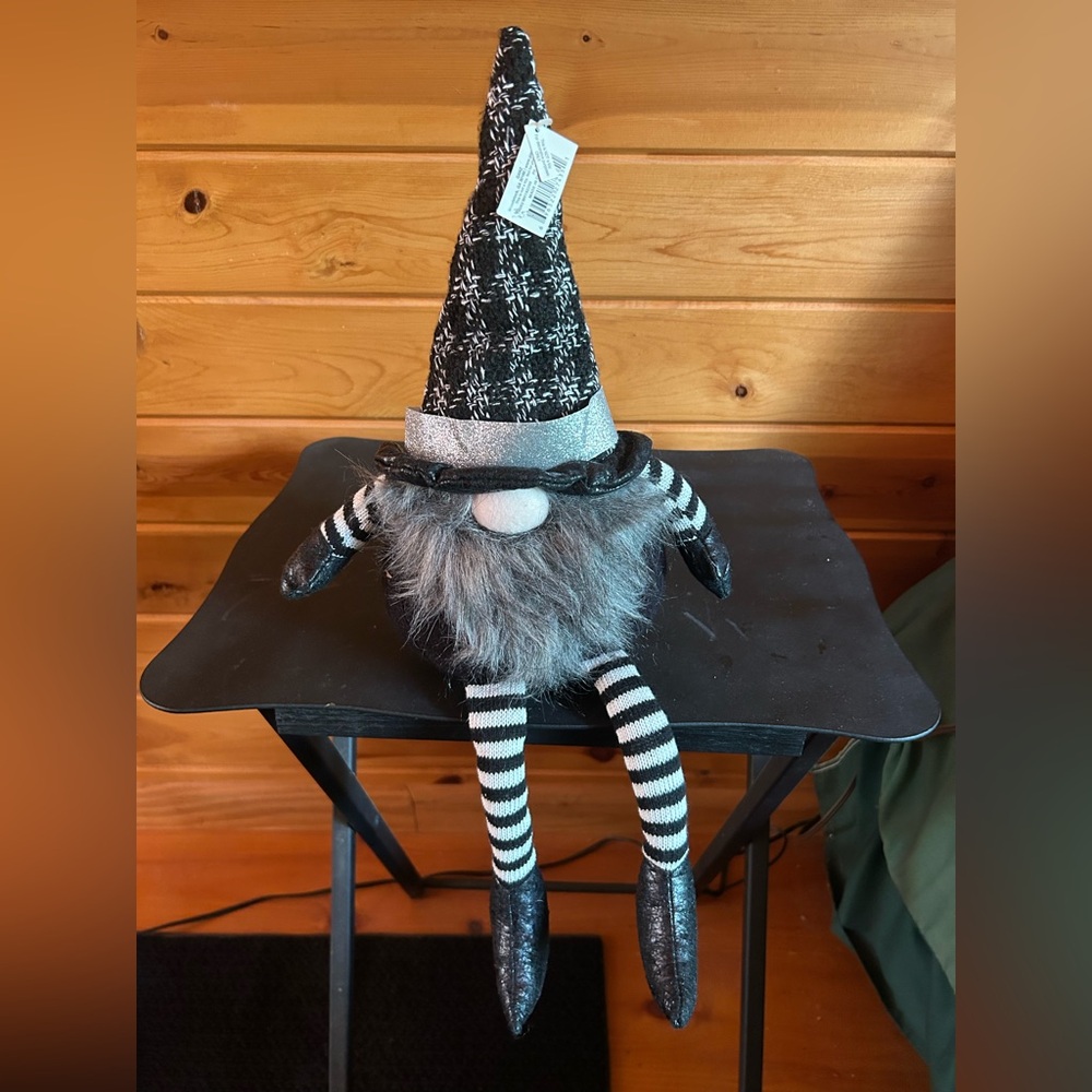 Whimsical Black and Gray Plush Gnome Decor
